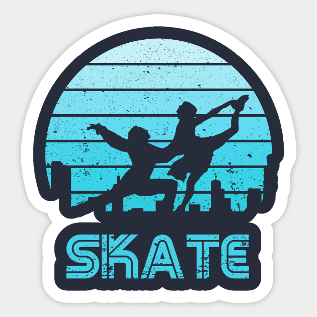 Retro Sunset Figure Skating Pair Sticker by rojakdesigns